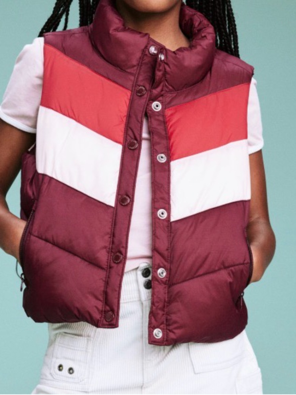 Old Navy Burgundy, Red & White Colorblock Puffer Vest